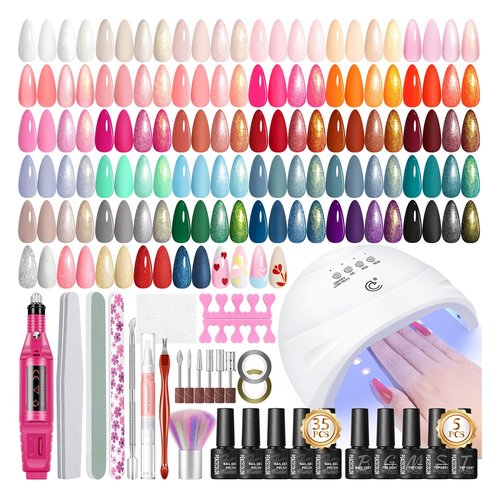 PEACECOLOR 53PC Gel Nail Polish Kit with U V Light and Drill 35 Colors Soak Off Gel Polish with Matte Glitter Glossy Top Base Coat Art Manicure Complete Nail Polish Kit Gifts for Women
