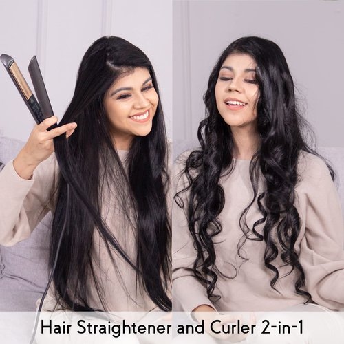 ANGENIL Titanium Flat Iron Hair Straightener and Curler 2-in-1, Professional Flat Iron Curling Iron in One, Dual Voltage Hair Straightening for Women Styling Tools, 30S Fast Heating, (290°F-450°F)