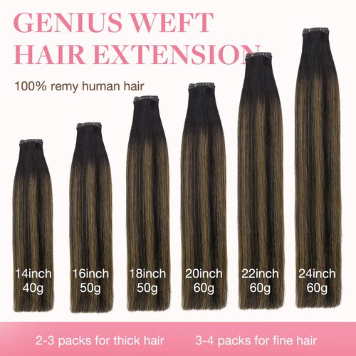 GOO GOO Genius Weft Hair Extensions Human Hair, Sew In Hair Extensions Rooted Remy Weft, 2/6/2 Balayage Dark Brown to Chestnut Brown 14inch 40g, Hand Tied Weft Hair Extensions