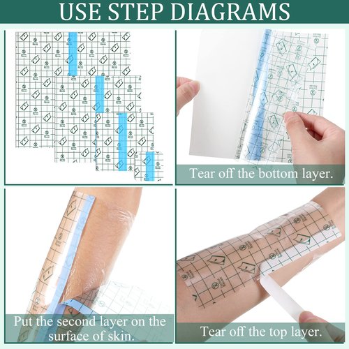 BBTO 200 Pcs Transparent Stretch Adhesive Bandage Waterproof Clear Patches Cover Protective Shower Film Wrap (2,4,6,8inch)