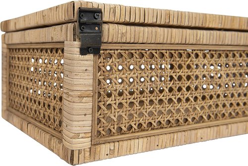 Creative Co-Op Woven Rattan and Wood Display Boxes - Modern Decorative Set of 2 with Glass Top, Natural Finish