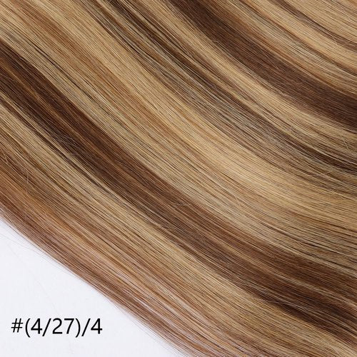 ORIGEN Clip in Hair Extensions Real Remy Human Hair Chocolate Brown to Caramel Blonde Highlights Straight Hair for Women 7pcs 80g 12 Inches
