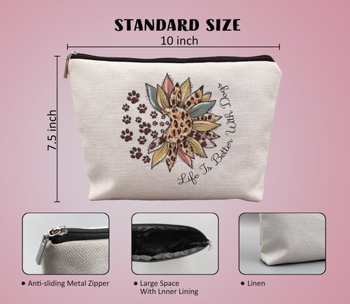 uinwk Dog Paw Makeup Bag - Animal Lovers Gift for Women: Life Is Better With Dogs