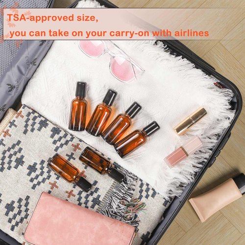 RAMFIYN 3 Pack Amber Roller Bottles for Oils 30ml Refillable Roller Ball Applicator for Travel Glass Roller Bottles with Filling Tool Set and Label