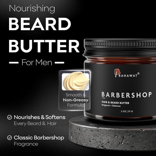 BAHAWAT Hair & Beard Butter for Men - Leave-In Conditioner with Barbershop Scent - Strengthens & Softens | Organic Ingredients - 2 oz.
