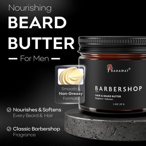BAHAWAT Hair & Beard Butter for Men Leave-in Conditioner - Barbershop scent - Strengthen & Soften– Made in USA -Organic Natural Ingredients | The Best Beard Butter - 2 oz.