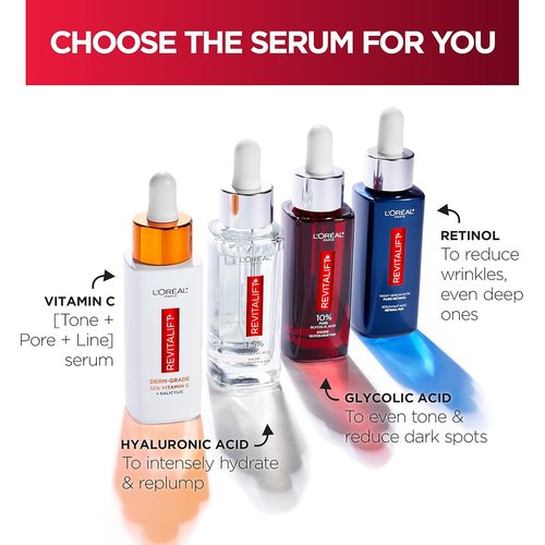 L'Oreal Paris Revitalift Night Serum - 0.3% Pure Retinol for Deep Wrinkle Reduction | Fragrance-Free 1 oz + Moisturizer Sample