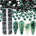 Jollin 3600pcs Flatback Rhinestones Glass Charms Diamantes Gems Stones for Nail Art 6 Size ss4~ss12 Box Dark Green