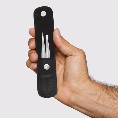 Tweezerman Petite Tweeze Set with Travel Case - Point and Slant Tweezers, Tweezers for Travel (Black Case), (Pack of 2)