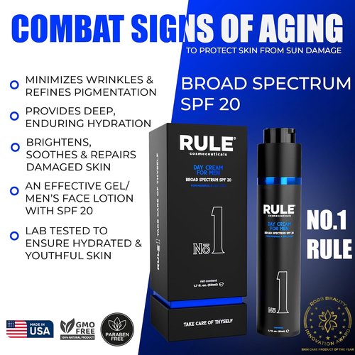 Skiennix No.1 Day Cream for Men - 10-in-1 Anti-Aging Moisturizer with SPF 20 & Collagen, 50 mL