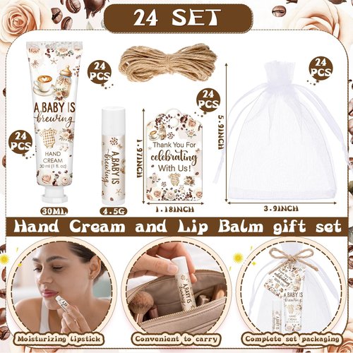 24 Sets a Baby Is Brewing Coffee Hand Cream and Lip Balm Gift Coffee Themed Baby Shower Party Favors for Guest Souvenirs Travel Size Hand Lotion and Lip Balm Bulk Babies Shower Birthday Party Supplies