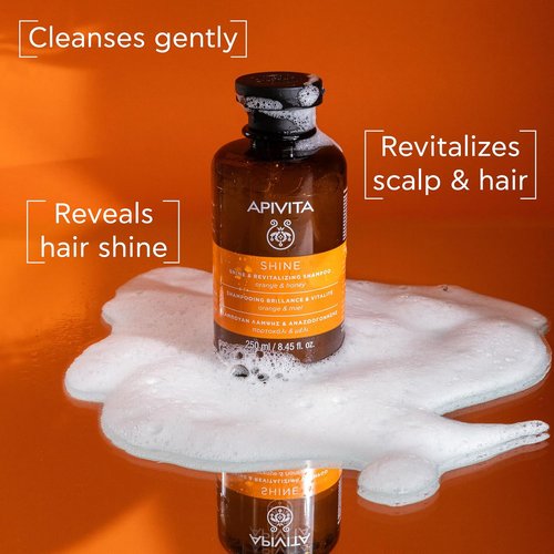 Apivita Shine Shampoo - Revitalizing Formula with Orange & Honey, Silicone-Free, 250 mL / 8.45 oz