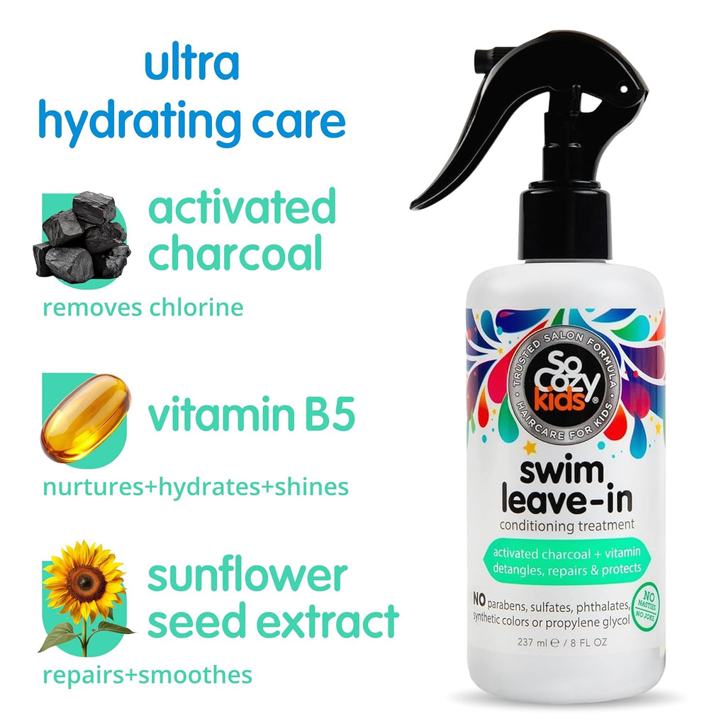 SoCozy Swim Leave-In Conditioner Spray - Protects & Repairs Kids' Hair from Pool & Sun Damage | 8 Fl Oz