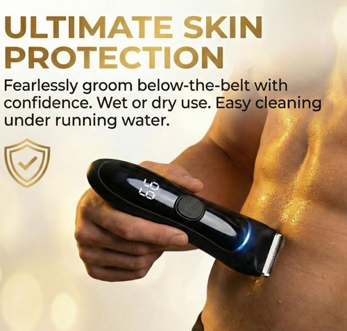 Bekhic® Manscape Groin & Body Hair Trimmer for Men – Waterproof Pubic Hair Shaver & Ball Groomer with LED Light – No-Nick Ceramic Blade, 90-Min Runtime, Cordless Wet/Dry Clipper for Sensitive Skin