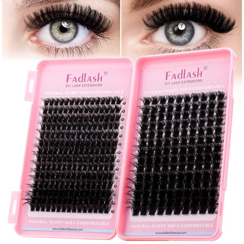 Lash Clusters 100D+200D Eyelash Clusters D Curl Fluffy Cluster Lashes 12-20mm 3D Thick Effect Individual Lashes DIY Cluster Eyelash Extensions for Beginners