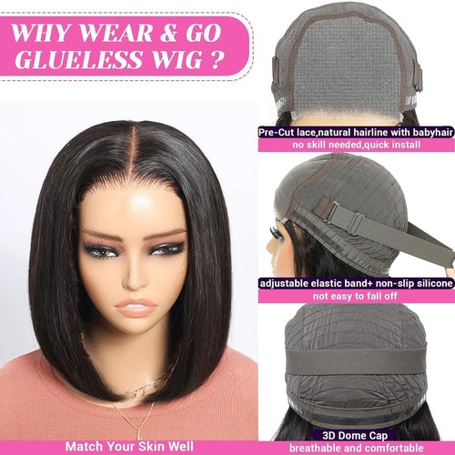 Caijuxing Bob Wig Human Hair 4x4 Straight Hd Lace Front Wigs with Baby Hair 180% Density Glueless Wigs Human Hair Pre Plucked Short Bob Wigs for Women (12 Inch)