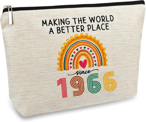 DMZIY 60th Birthday Gifts for Women, Funny 1966 Makeup Bags 60th Birthday Decorations for Her, 60 Year Old Gift Ideas for Mom, Wife, Sister, Grandma, Mothers Day Cosmetic Travel Bag (Rainbow-1966)