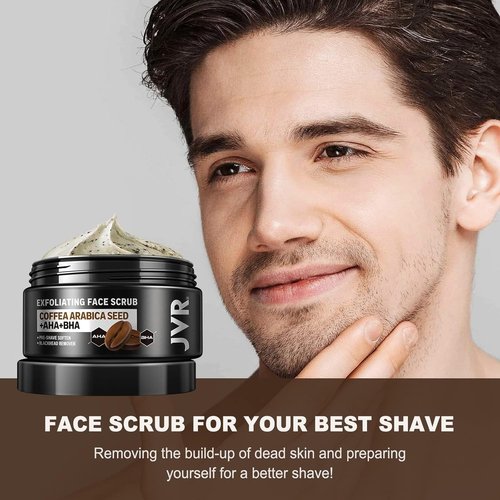 JVR Face Scrub for Men - Deep Exfoliating Facial Scrub with Coffee Extract & AHA/BHA | 4.23 oz