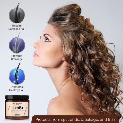 Damila Keratin Hair Mask - Deep Conditioning Treatment for Dry, Damaged Hair - 16.9 Fl. Oz | Restores Shine & Reduces Frizz