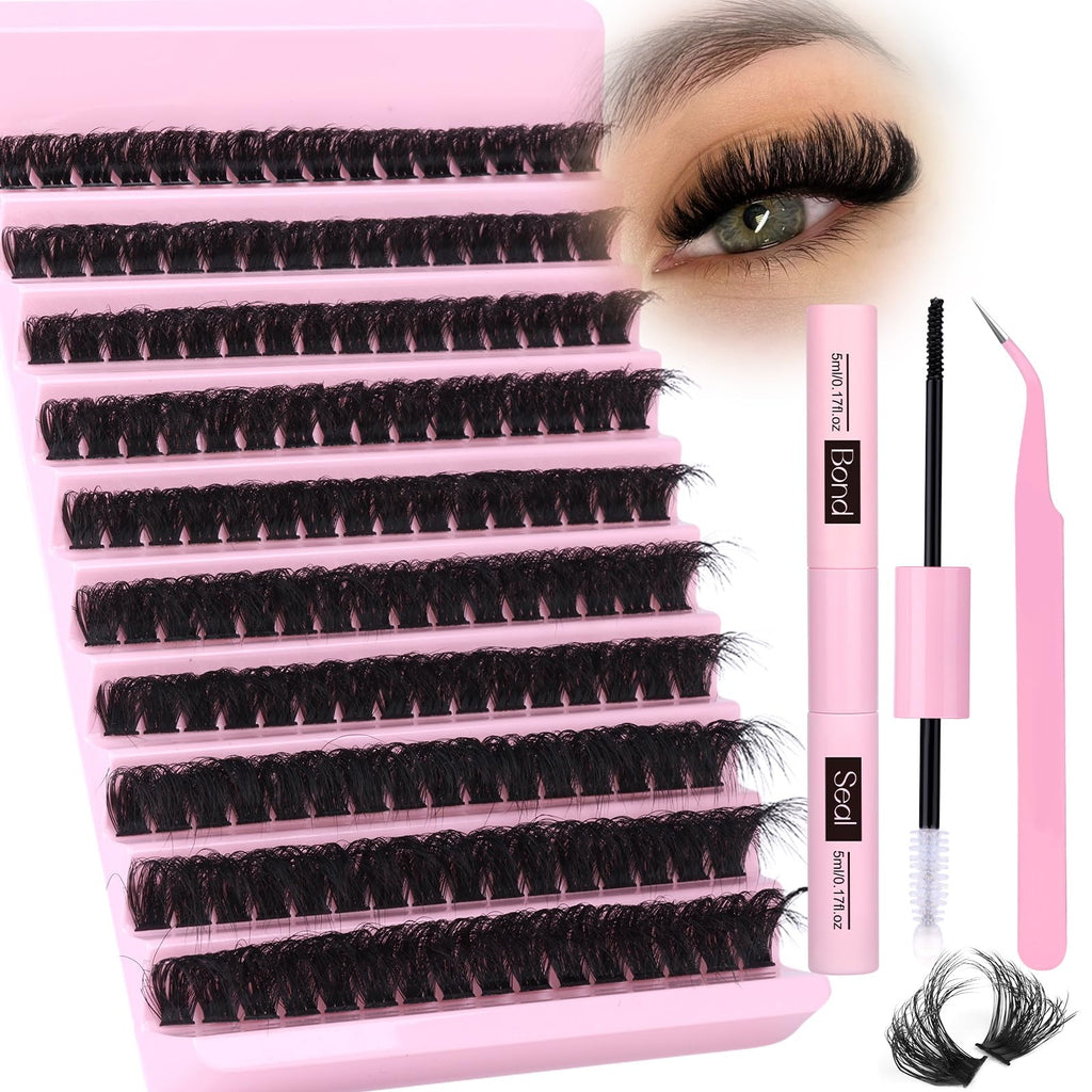 Volume Lashes Extension Kit 20MM Mink Lashes Clusters 120D Thick Individual Lashes with Lash Bond and Seal and Applicator Thick Eyelashes Extension Kit by zanlufly