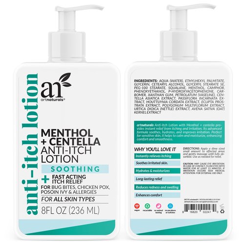 Artnaturals Anti-Itch Lotion – 8oz Fast Relief with Menthol & Centella – Soothes Bug Bites, Poison Ivy, Chicken Pox & Allergies – Hydrating, Non-Greasy Formula for All Skin Types