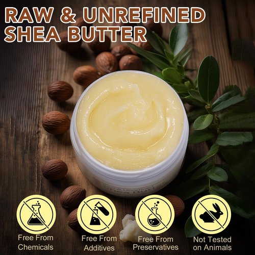 Raw Shea Butter, 4.2Oz Pure Natura Unrefined Raw Shea Butter Contains Vitamin A, E & F, Skin Moisturizer For Face, Body & Hair, Hydrating Dry Skin