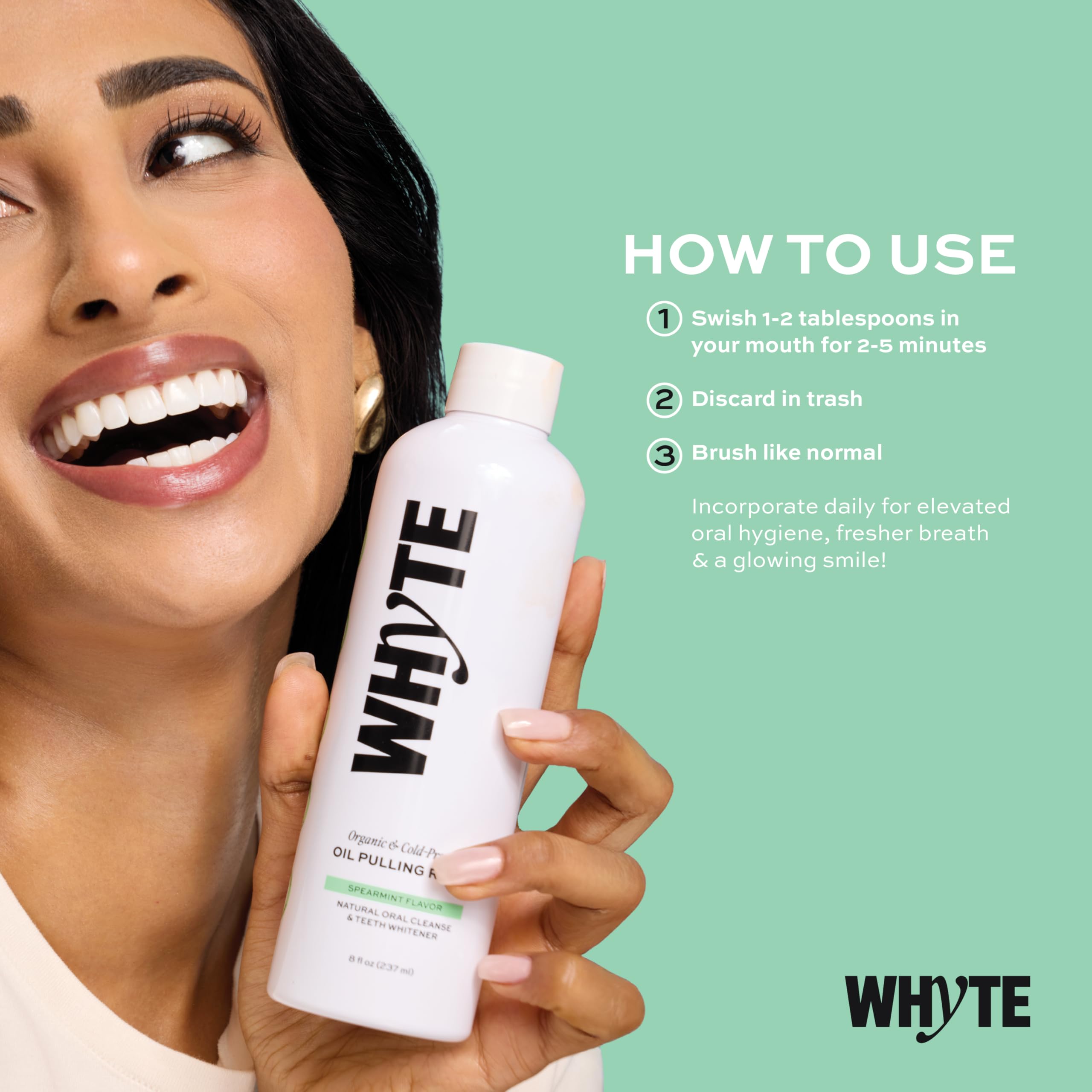 Whyte Coconut Oil Pulling Mouthwash for Teeth Whitening & Gum Health (Spearmint)