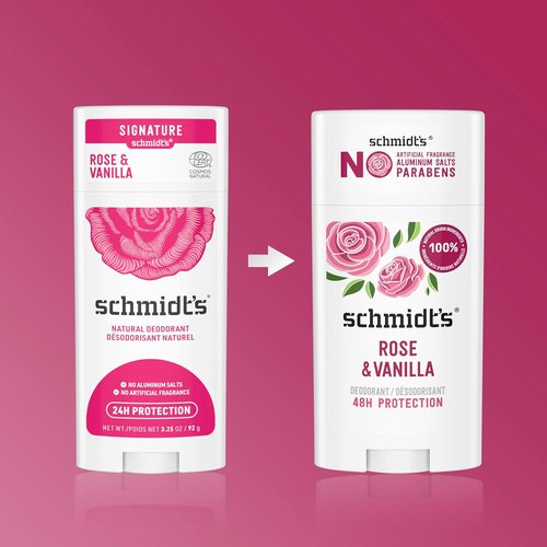 Schmidt's Vegan Deodorant - Aluminum-Free Rose & Vanilla | 24-Hour Odor Protection, 2.65 oz