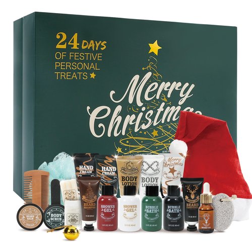 BODY & EARTH 2025 Advent Calendar for Men Christmas Holiday Gifts 24 Days of Countdown Calendar, Advent Beauty Calendar 2025 Adult 24PCS Beard Care Grooming Set Mens with Sandalwood & Cedar Beard Oil