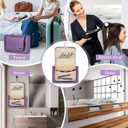 Travel Storage Bag Compatible with Dyson Airwrap Styler & Attachments - Portable Hanging Organizer with Hook, Water-Resistant & Scratch-Proof Case for Curling Barrels, Brushes, Accessories (Purple)