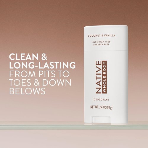 Native Whole Body Deodorant - Coconut & Vanilla Scent | 72-Hour Odor Protection, Aluminum-Free, 2.3oz
