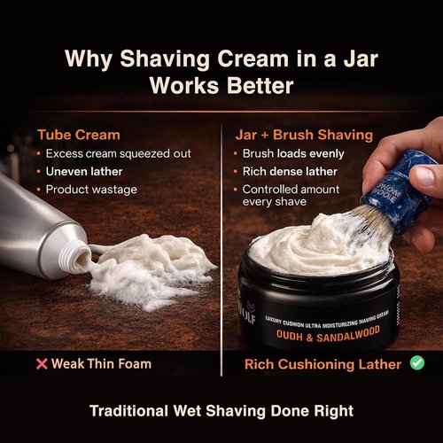 Pink Woolf Premium Shaving Cream - Oudh & Sandalwood Scent - Rich Lather for Smooth Shave - 3.5 oz