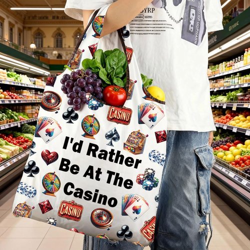 JXGZSO Gambler Gift I'd Rather Be At The Casino Makeup Bag Lucky Dice Pouch Bag Casino Lover Gift (Casino Folding Shopping Bag)