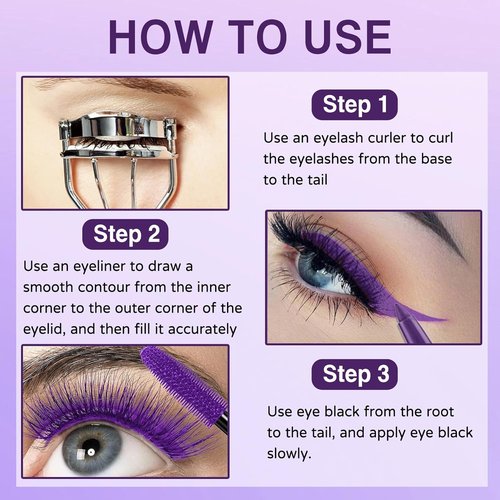 Skiennix Purple Mascara & Eyeliner Set - 5D Volume & Length, Waterproof, Natural Curling, All Skin Types