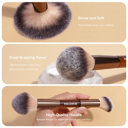 MAANGE 7 PCS Foundation Makeup Brush Set With Bag, Make up Brushes, Eyeshadow Concealer Brush, Double-ended Foundation Contour Powder Blush, Professional Face brush Set Tools For Liquid,Cream(Apricot)