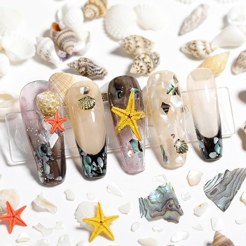 2 Boxes Summer Nail Art Rhinestones, 3D Ocean Theme Nail Charms Starfish Conch Seashell Designs Nail Art Rivets Manicure DIY Sea Series Nail Decorations for Women Girls (B)