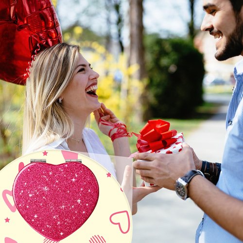 Briwooody 4 Pcs Valentine's Day Heart Compact Folding Mirror Mini Vanity Mirror Double Sided Cute Glitter Cosmetic Gift Portable Travel Magnifying Makeup Supplies for Women Mom Home(Rose Red)