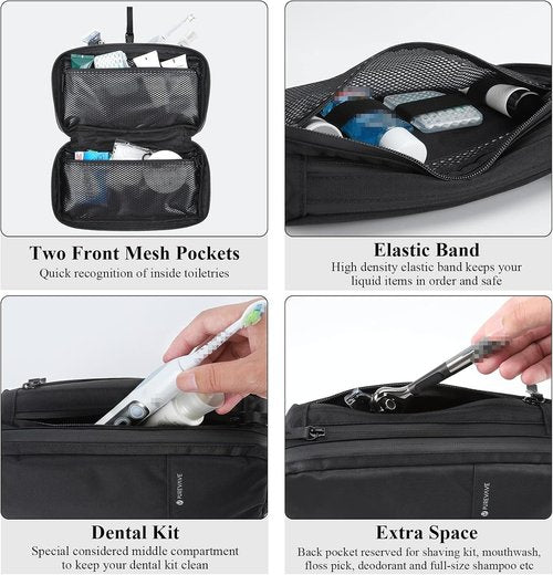 Purevave Compact Men's Toiletry Bag - Waterproof Travel Dopp Kit | Black Hanging Wash Pouch