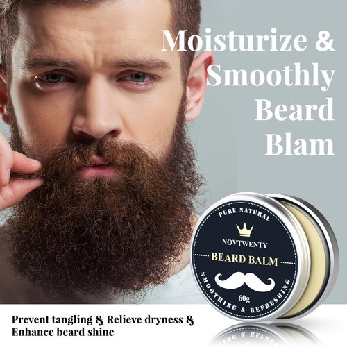 NOVTWENTY Beard Growth Kit - 7 Pc Kit, Includes Wash, Oil, Conditioner, Balm, Comb, Gift Box Set for Men