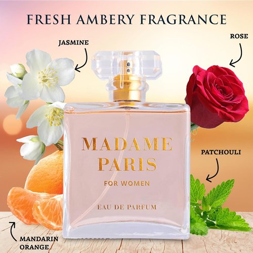 Madame Paris Eau De Parfum for Women - 3.4 Oz Delicate Floral Jasmine & May Rose | Cruelty-Free Fragrance