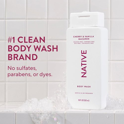 Native Body Wash - Naturally Derived Ingredients for Soft, Hydrated Skin | Cherry & Vanilla Macaron, 18 oz