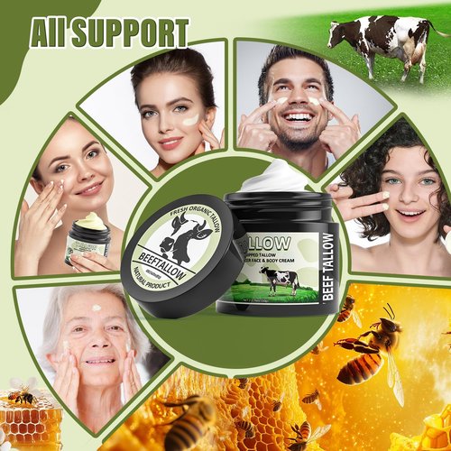 MINIBIRD Beef Tallow for Skin, Tallow and Honey Balm, 100% Organic Beef Tallow Blam Grass Fed Finished Whipped Tallow, Unscented Face Cream Moisturizer Body Lotion Skin Care for Sensitive