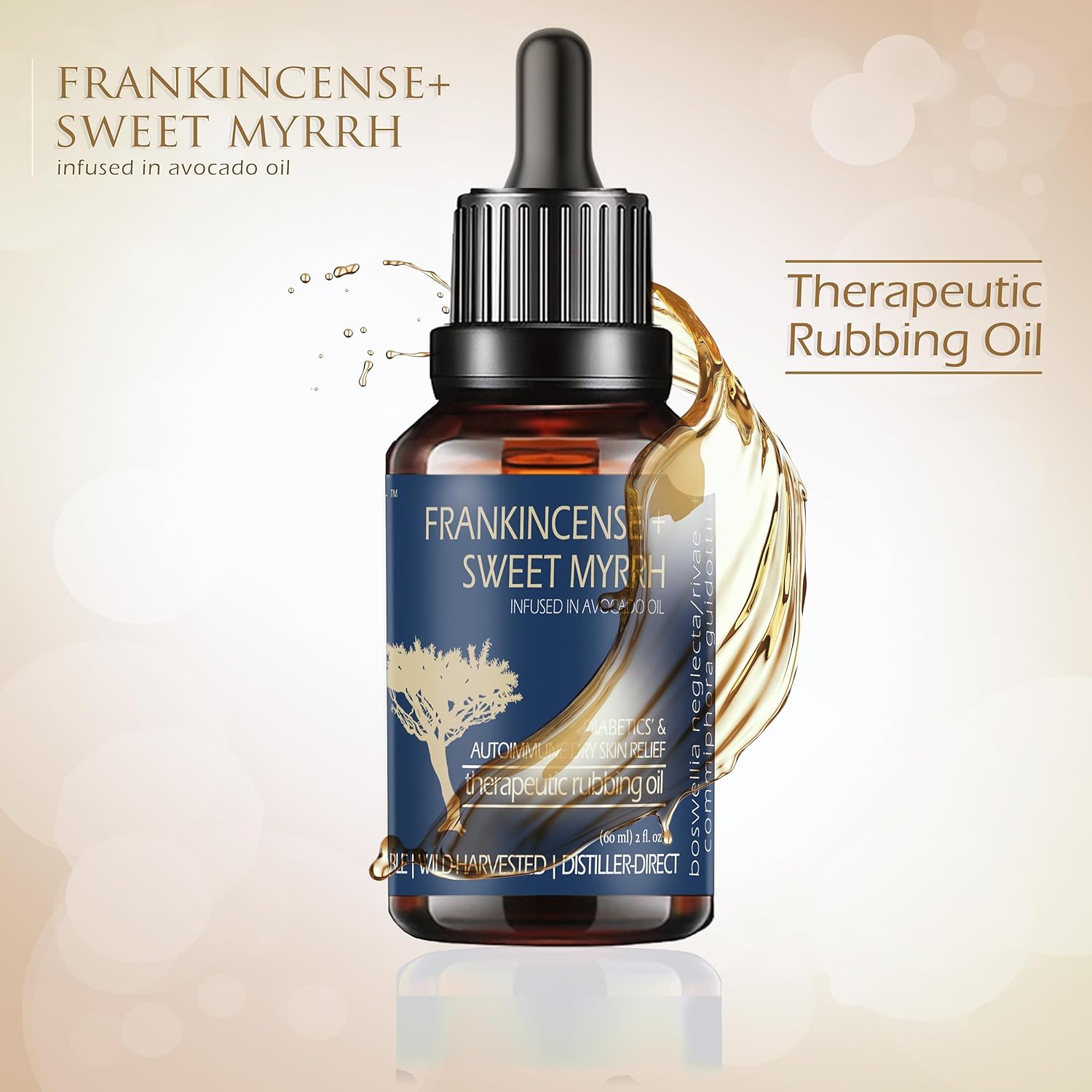 Balm of Gilead Neuropathy Rubbing Oil - Frankincense & Myrrh for Instant Dry Skin Relief, 2 fl oz