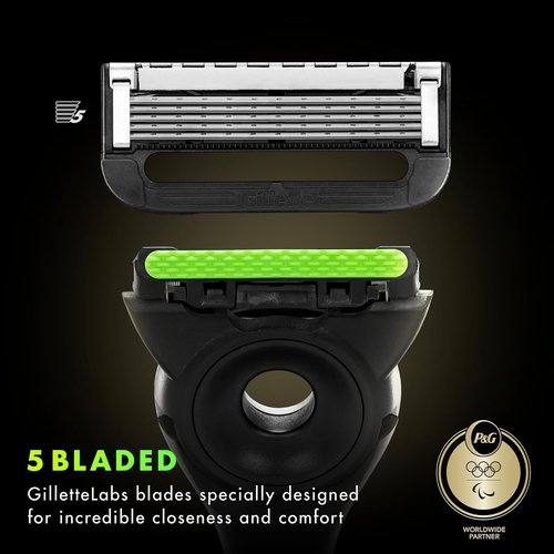 GilletteLabs Razor for Men | Champion Gold Edition with Exfoliating Bar - Includes Handle & Blade Refill