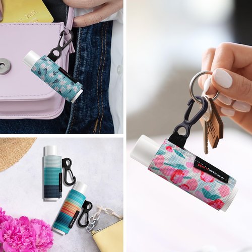 HEYSKAY 8PCS Lip Balm Keychain Holder Compatible with Chapstick, Stocking Stuffers Gifts Keychain Lip Gloss Holder Key Chain Lipstick Holder Sleeves(Floral Set B-8PCS)