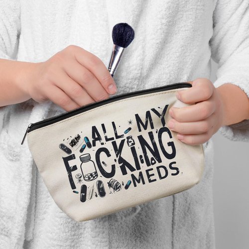 GyovinnJuwanua Funny Medicine Makeup Bag - Medicine Gifts Nurse Practitioner Funny Organizer Travel Cosmetic Bag, Pill Storage Bag Full Of Drugs Toiletry Pouch with Zipper for Patient Women (MEDS-A)