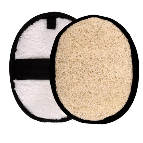 CraftsOfEgypt Natural Loofah Body Scrubber for Men, 2PCS Black & White Set – Egyptian Luffa Sponge Exfoliator for Shower, Bath & Body Care, Durable Men's Hygiene Pad, Gentle Skin Exfoliating Tool