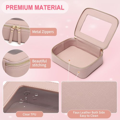 LOFOWN Clear Makeup Bag Women's Waterproof Travel Cosmetic Case and Toiletry Bag Portable Makeup Organizer Bag Car Essential with Zipper (Pink, M-1)