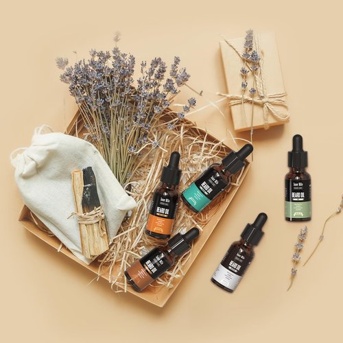 ISNER MILE 5 Pack Beard Oil Kit: Sandalwood Orange Cedarwood Sage Unscented for Beard Care & Conditioner, Christmas Stocking Stuffers for Adults Men, Birthday Gifts for Him Boyfriend Dad Husband