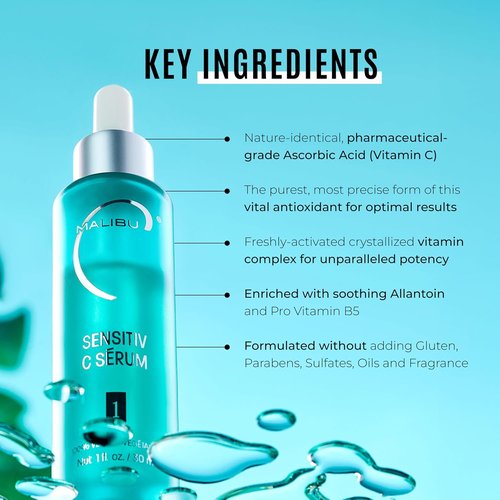 Malibu C Sensitiv C Face Serum - Brightening Vitamin C Serum for Sensitive Skin | Balances & Protects (1 fl oz)